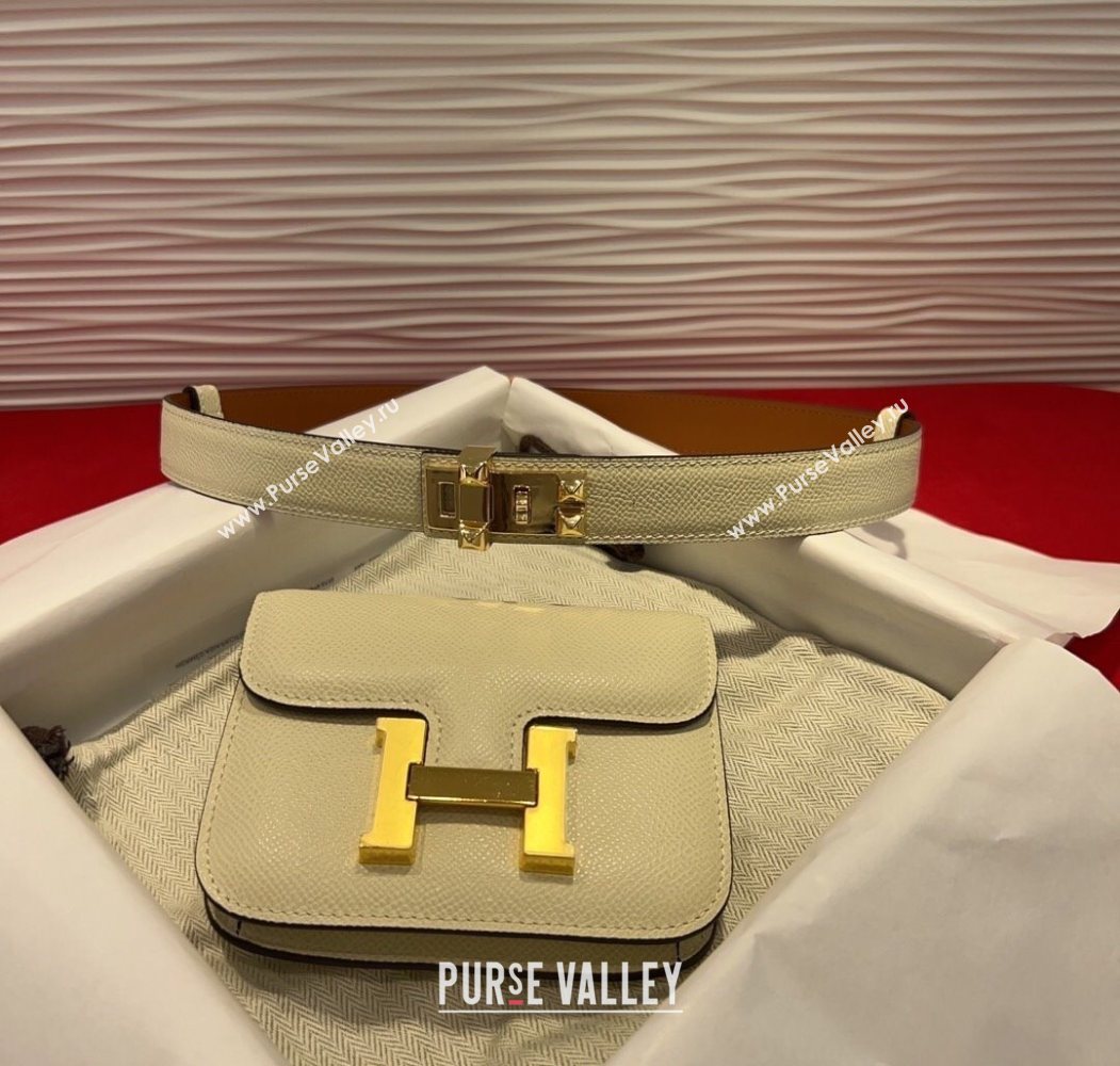 Hermes Constance Slim Pouch Belt 2.4cm in Grained Calfskin with Studs Buckle White 2025 H072401 (99-250724126)