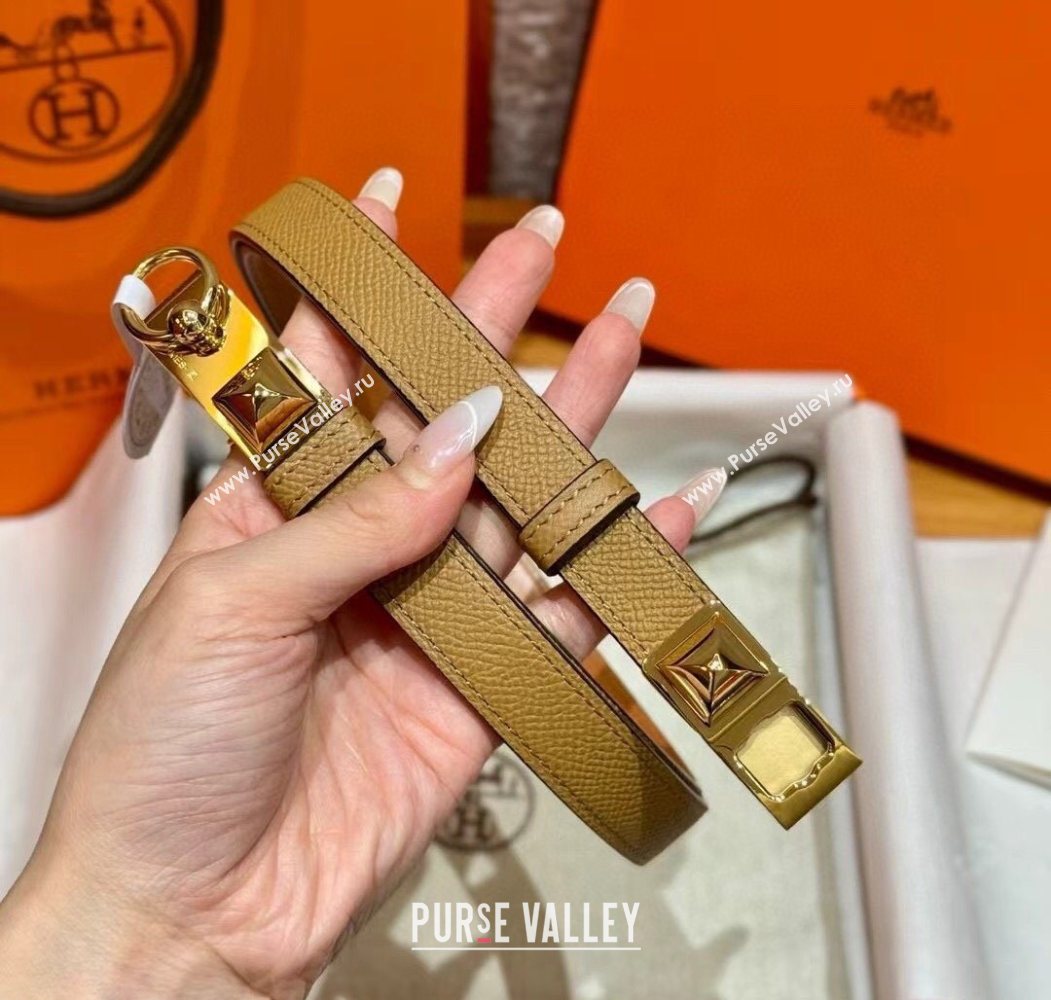 Hermes Womens Rivale Belt 1.8cm with Two Medor Studs and Ring Buckle Yellow/Gold 2025 (99-250725025)