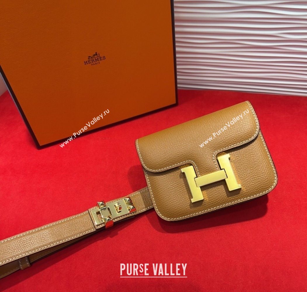 Hermes Constance Slim Pouch Belt 2.4cm in Grained Calfskin with Studs Buckle Brown 2025 H072401 (99-250724127)