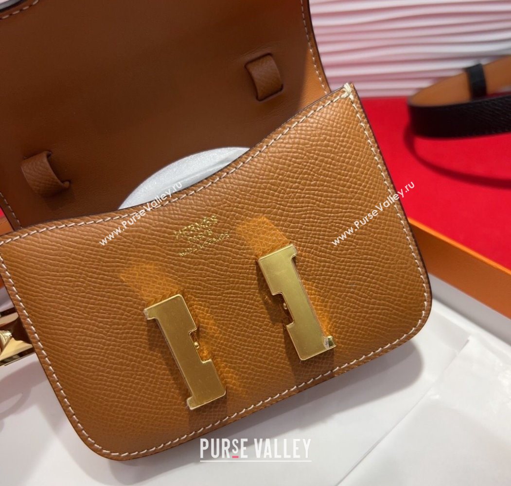 Hermes Constance Slim Pouch Belt 2.4cm in Grained Calfskin with Studs Buckle Brown 2025 H072401 (99-250724127)