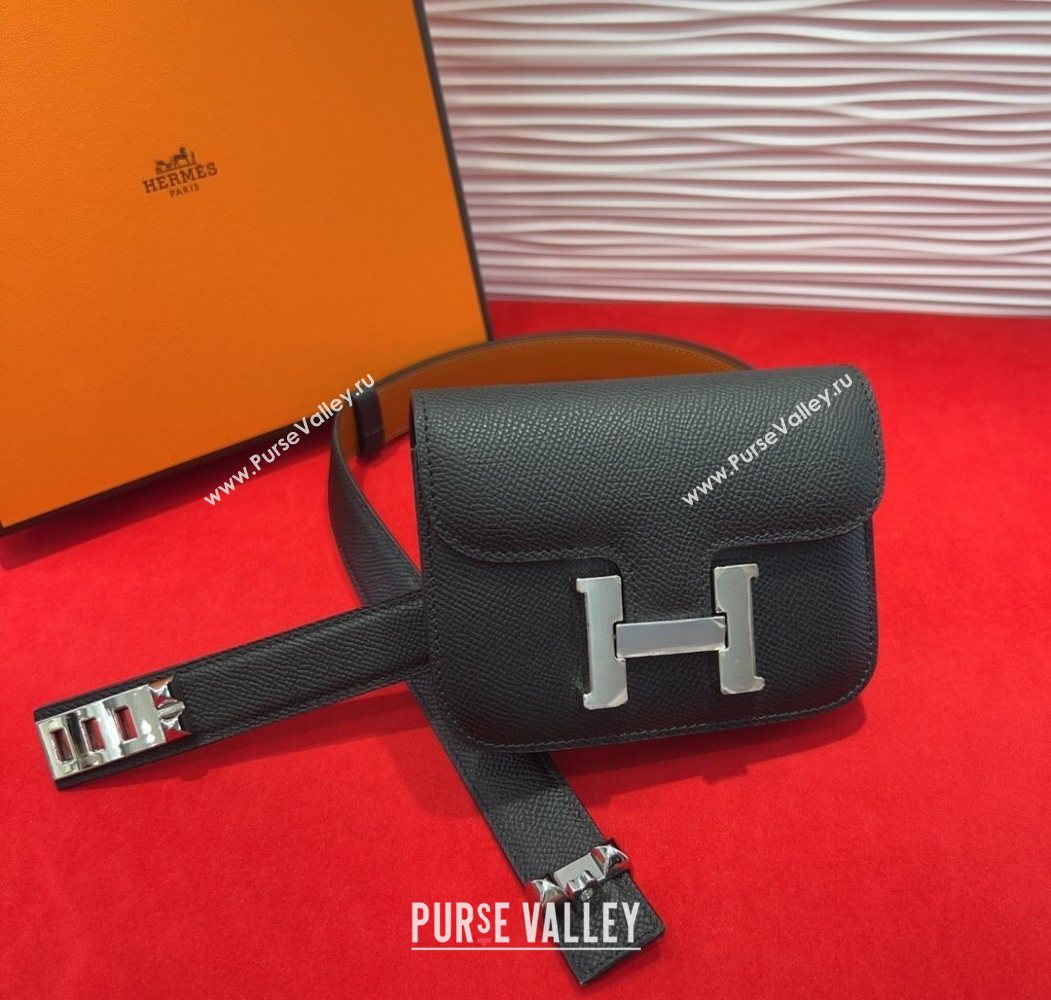Hermes Constance Slim Pouch Belt 2.4cm in Grained Calfskin with Studs Buckle Black 2025 H072402 (99-250724128)