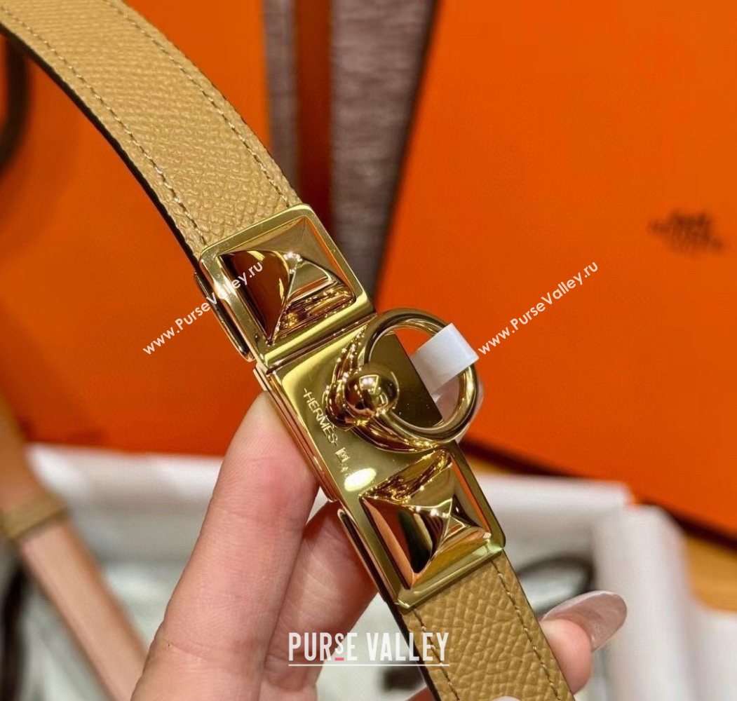 Hermes Womens Rivale Belt 1.8cm with Two Medor Studs and Ring Buckle Yellow/Gold 2025 (99-250725025)