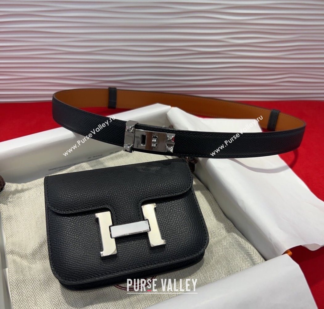 Hermes Constance Slim Pouch Belt 2.4cm in Grained Calfskin with Studs Buckle Black 2025 H072402 (99-250724128)