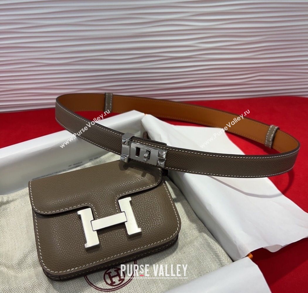 Hermes Constance Slim Pouch Belt 2.4cm in Grained Calfskin with Studs Buckle Grey 2025 H072402 (99-250724129)