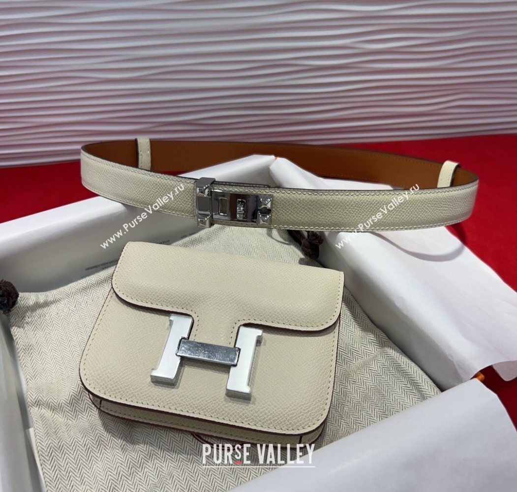 Hermes Constance Slim Pouch Belt 2.4cm in Grained Calfskin with Studs Buckle White 2025 H072402 (99-250724130)