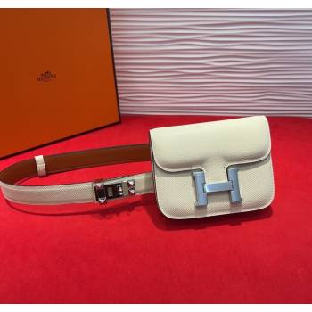 Hermes Constance Slim Pouch Belt 2.4cm in Grained Calfskin with Studs Buckle White 2025 H072402 (99-250724130)
