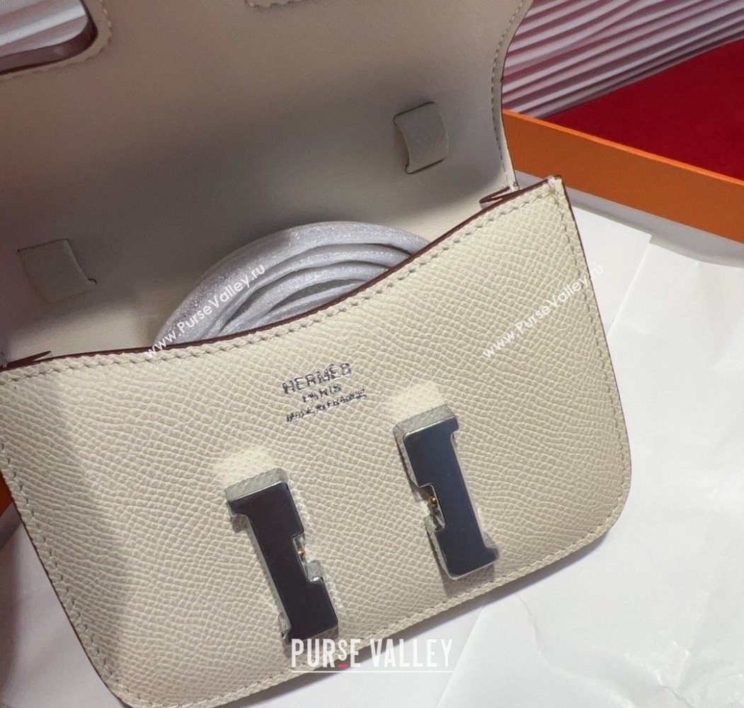 Hermes Constance Slim Pouch Belt 2.4cm in Grained Calfskin with Studs Buckle White 2025 H072402 (99-250724130)