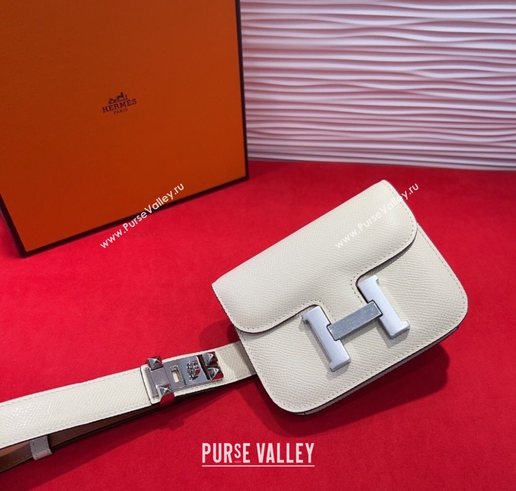 Hermes Constance Slim Pouch Belt 2.4cm in Grained Calfskin with Studs Buckle White 2025 H072402 (99-250724130)