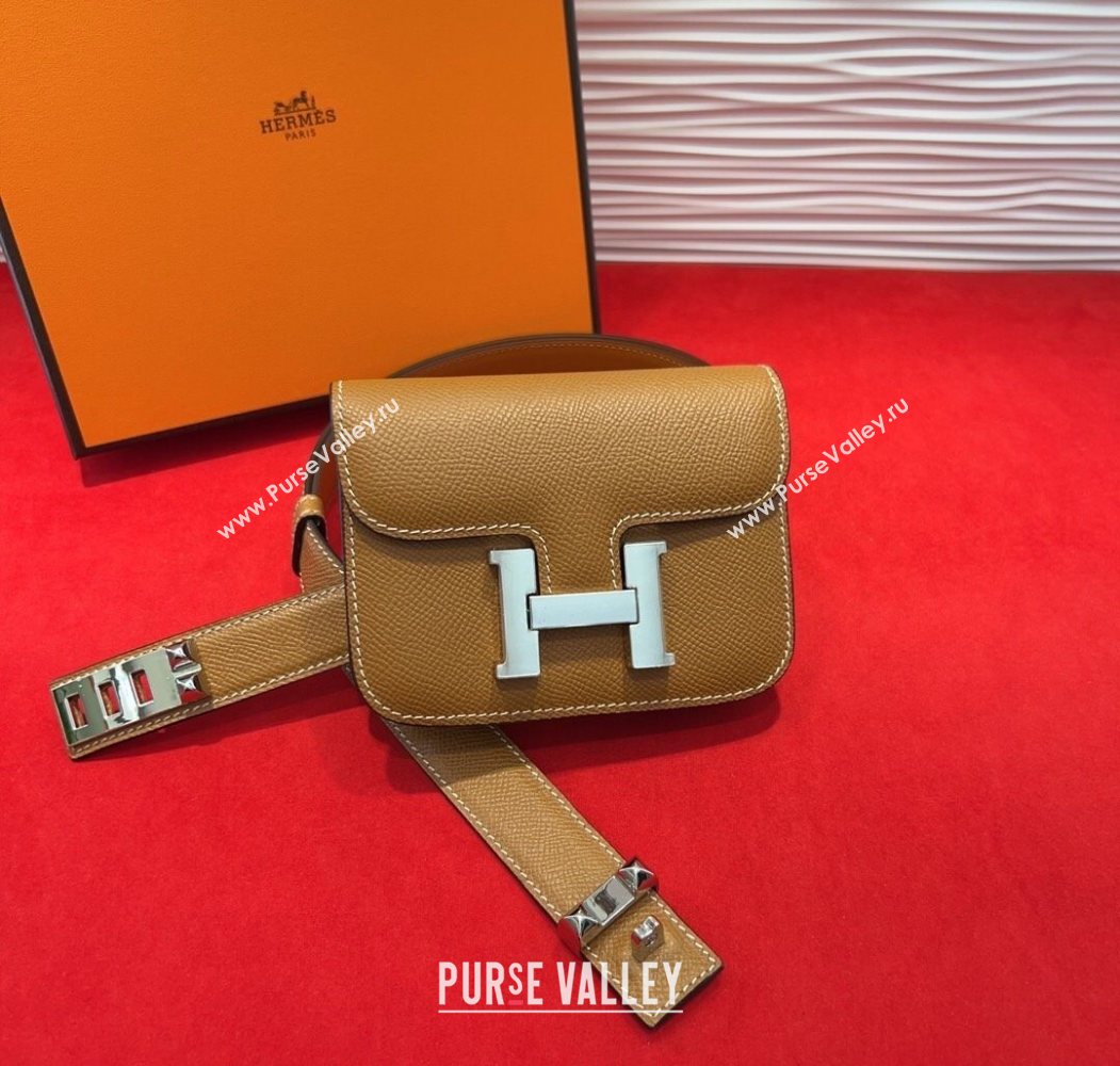 Hermes Constance Slim Pouch Belt 2.4cm in Grained Calfskin with Studs Buckle Brown 2025 H072402 (99-250724131)