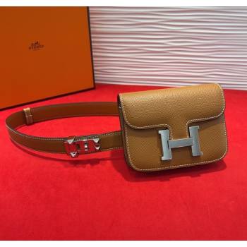 Hermes Constance Slim Pouch Belt 2.4cm in Grained Calfskin with Studs Buckle Brown 2025 H072402 (99-250724131)