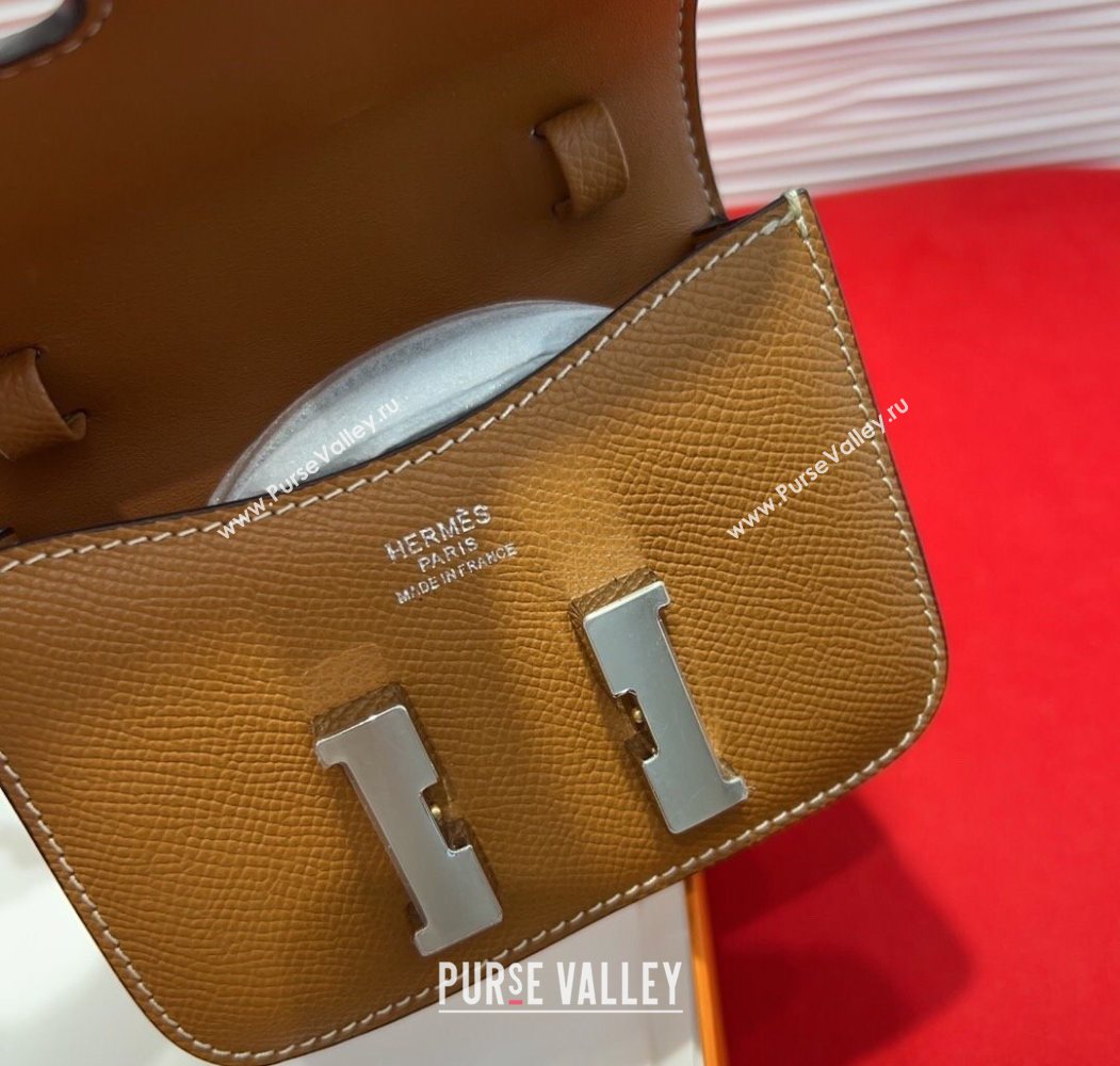 Hermes Constance Slim Pouch Belt 2.4cm in Grained Calfskin with Studs Buckle Brown 2025 H072402 (99-250724131)