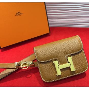 Hermes Constance Slim Pouch Belt 1.7cm in Grained Calfskin with Stud Ring Buckle Brown 2025 H072403 (99-250724132)