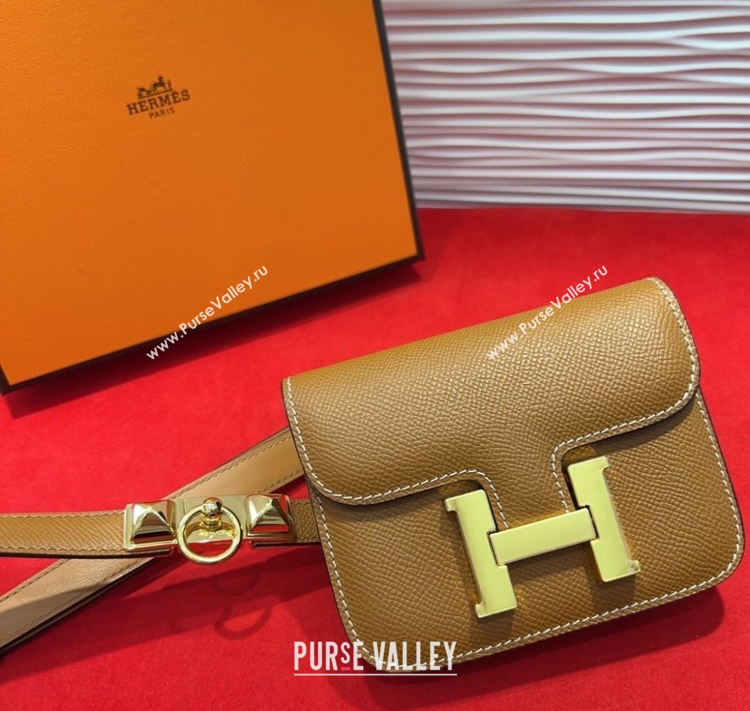 Hermes Constance Slim Pouch Belt 1.7cm in Grained Calfskin with Stud Ring Buckle Brown 2025 H072403 (99-250724132)