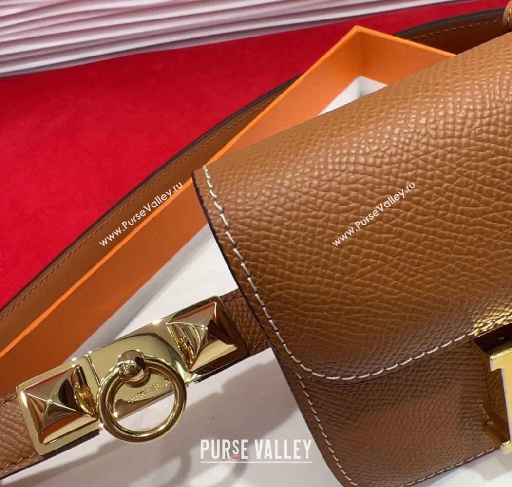 Hermes Constance Slim Pouch Belt 1.7cm in Grained Calfskin with Stud Ring Buckle Brown 2025 H072403 (99-250724132)