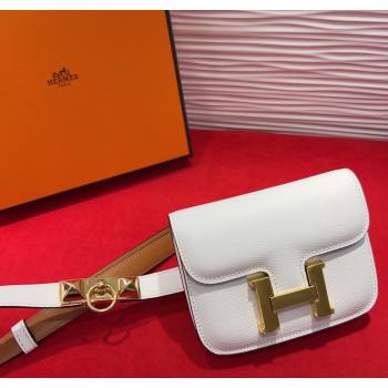 Hermes Constance Slim Pouch Belt 1.7cm in Grained Calfskin with Stud Ring Buckle White 2025 H072403 (99-250724134)