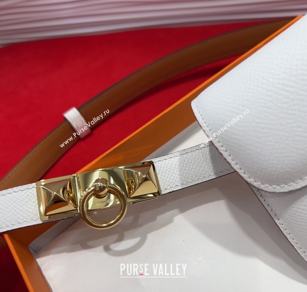 Hermes Constance Slim Pouch Belt 1.7cm in Grained Calfskin with Stud Ring Buckle White 2025 H072403 (99-250724134)