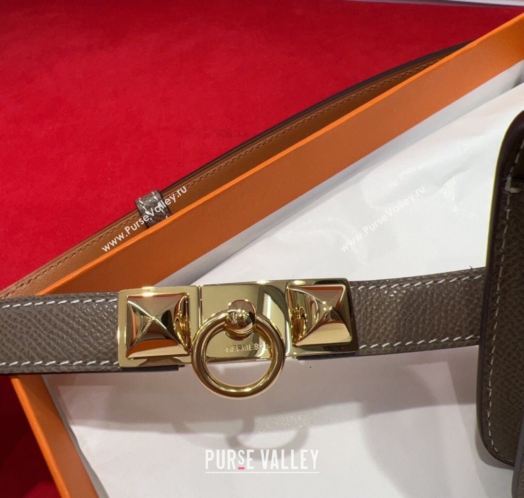 Hermes Constance Slim Pouch Belt 1.7cm in Grained Calfskin with Stud Ring Buckle Grey 2025 H072403 (99-250724135)