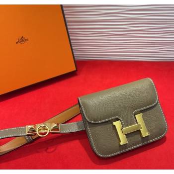 Hermes Constance Slim Pouch Belt 1.7cm in Grained Calfskin with Stud Ring Buckle Grey 2025 H072403 (99-250724135)