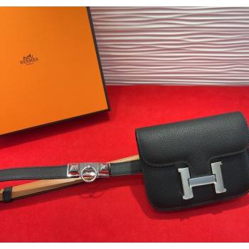 Hermes Constance Slim Pouch Belt 1.7cm in Grained Calfskin with Stud Ring Buckle Black 2025 H072404 (99-250724136)