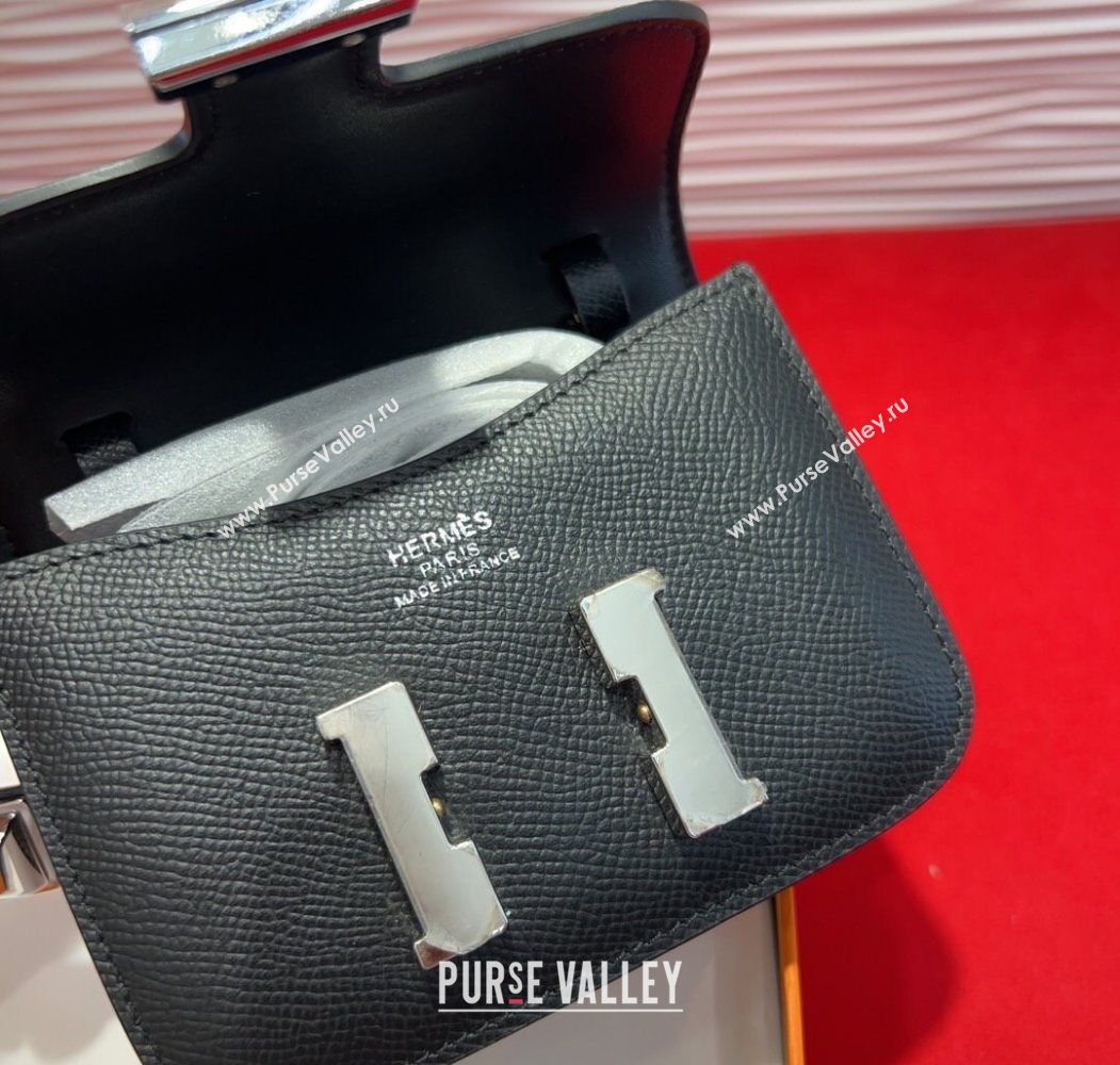 Hermes Constance Slim Pouch Belt 1.7cm in Grained Calfskin with Stud Ring Buckle Black 2025 H072404 (99-250724136)