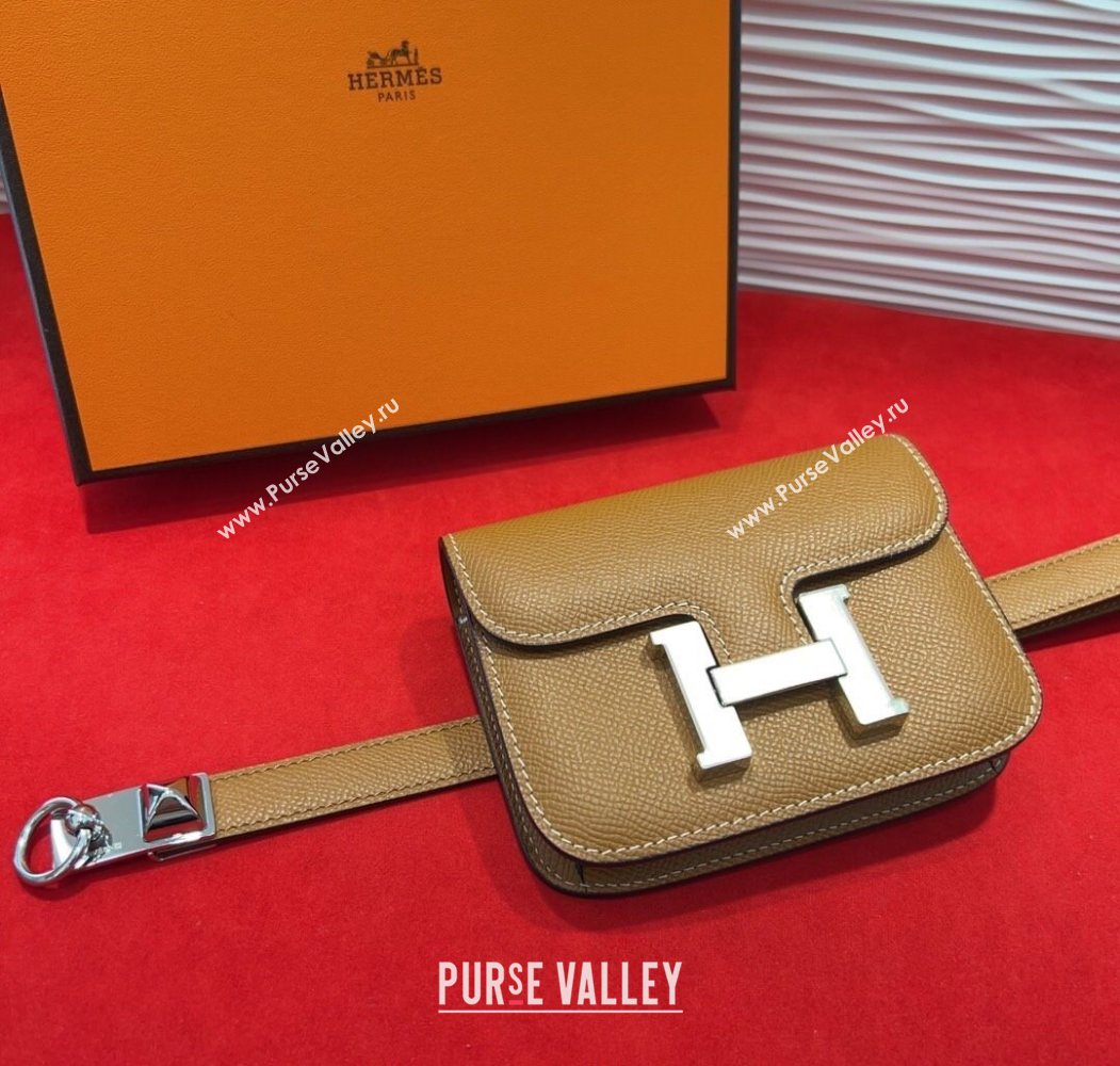 Hermes Constance Slim Pouch Belt 1.7cm in Grained Calfskin with Stud Ring Buckle Brown 2025 H072404 (99-250724137)