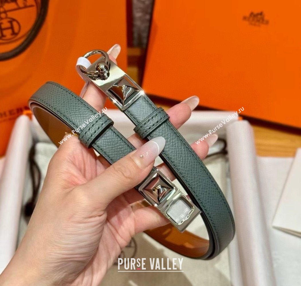 Hermes Womens Rivale Belt 1.8cm with Two Medor Studs and Ring Buckle Dark Grey/Silver 2025 (99-250725026)