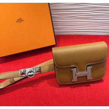 Hermes Constance Slim Pouch Belt 1.7cm in Grained Calfskin with Stud Ring Buckle Brown 2025 H072404 (99-250724137)