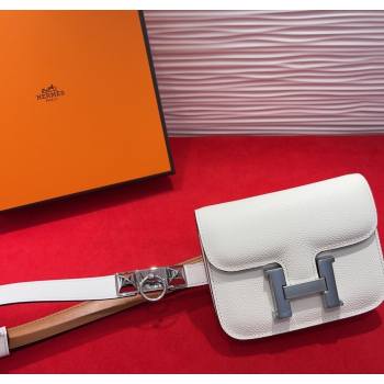 Hermes Constance Slim Pouch Belt 1.7cm in Grained Calfskin with Stud Ring Buckle White 2025 H072404 (99-250724138)