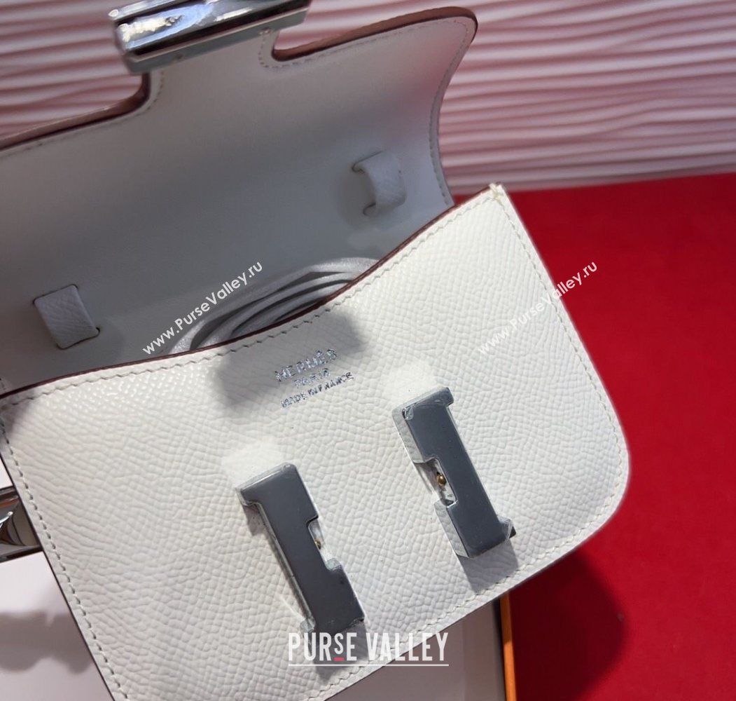 Hermes Constance Slim Pouch Belt 1.7cm in Grained Calfskin with Stud Ring Buckle White 2025 H072404 (99-250724138)