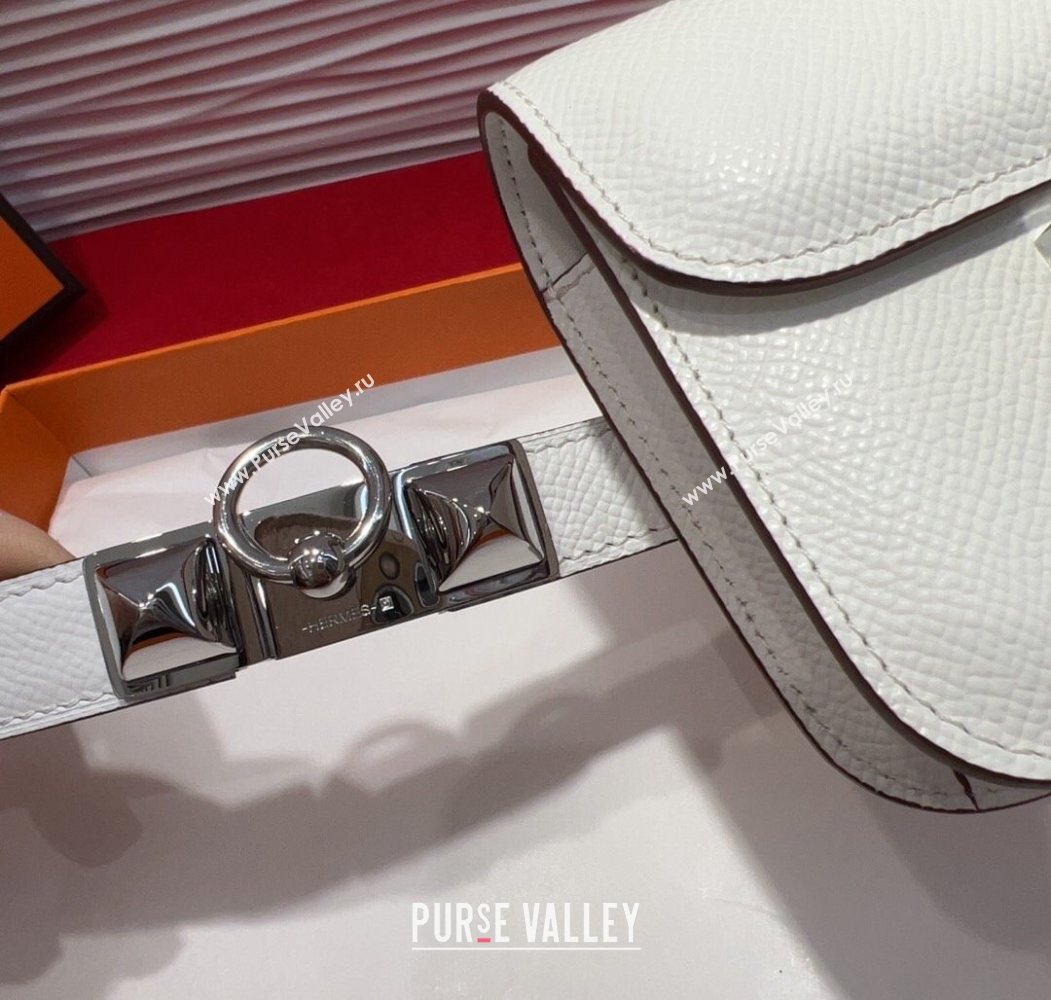 Hermes Constance Slim Pouch Belt 1.7cm in Grained Calfskin with Stud Ring Buckle White 2025 H072404 (99-250724138)