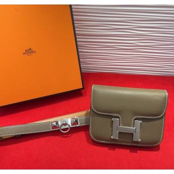 Hermes Constance Slim Pouch Belt 1.7cm in Grained Calfskin with Stud Ring Buckle Grey 2025 H072404 (99-250724139)