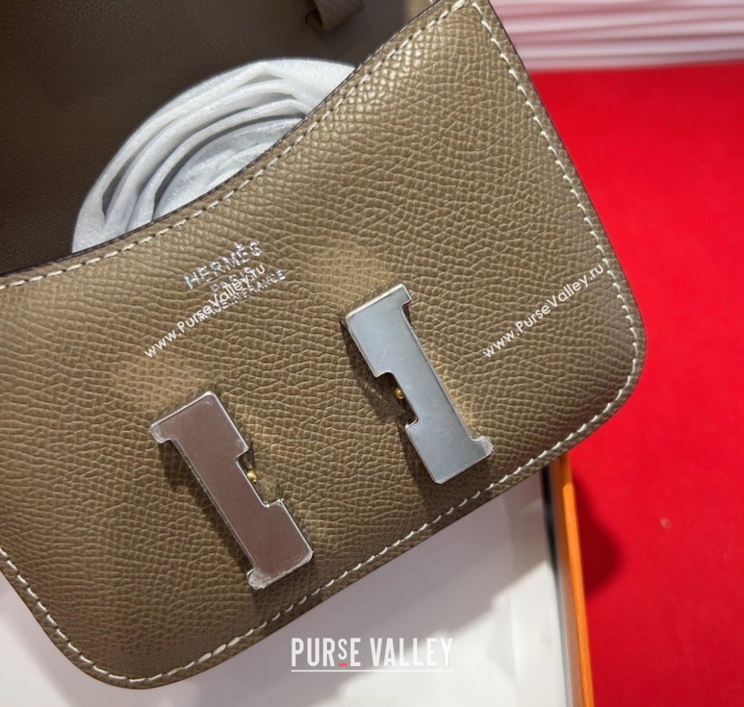 Hermes Constance Slim Pouch Belt 1.7cm in Grained Calfskin with Stud Ring Buckle Grey 2025 H072404 (99-250724139)