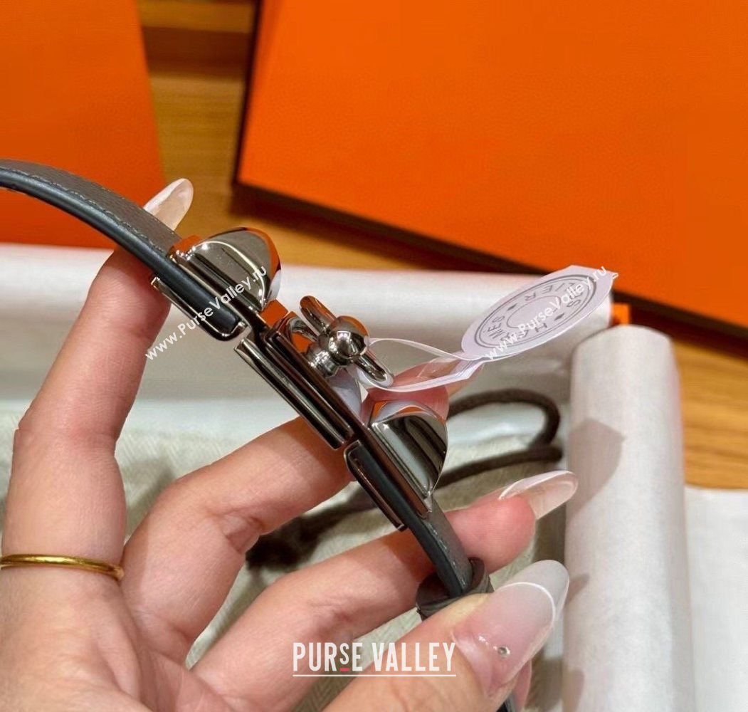 Hermes Womens Rivale Belt 1.8cm with Two Medor Studs and Ring Buckle Dark Grey/Silver 2025 (99-250725026)