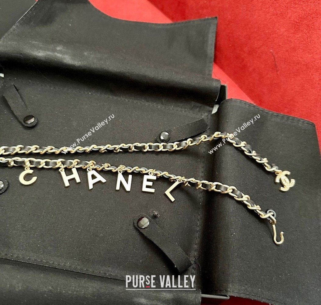 Chanel Chain Leather Belt with Letters Gold 2025 0724 (99-250724149)