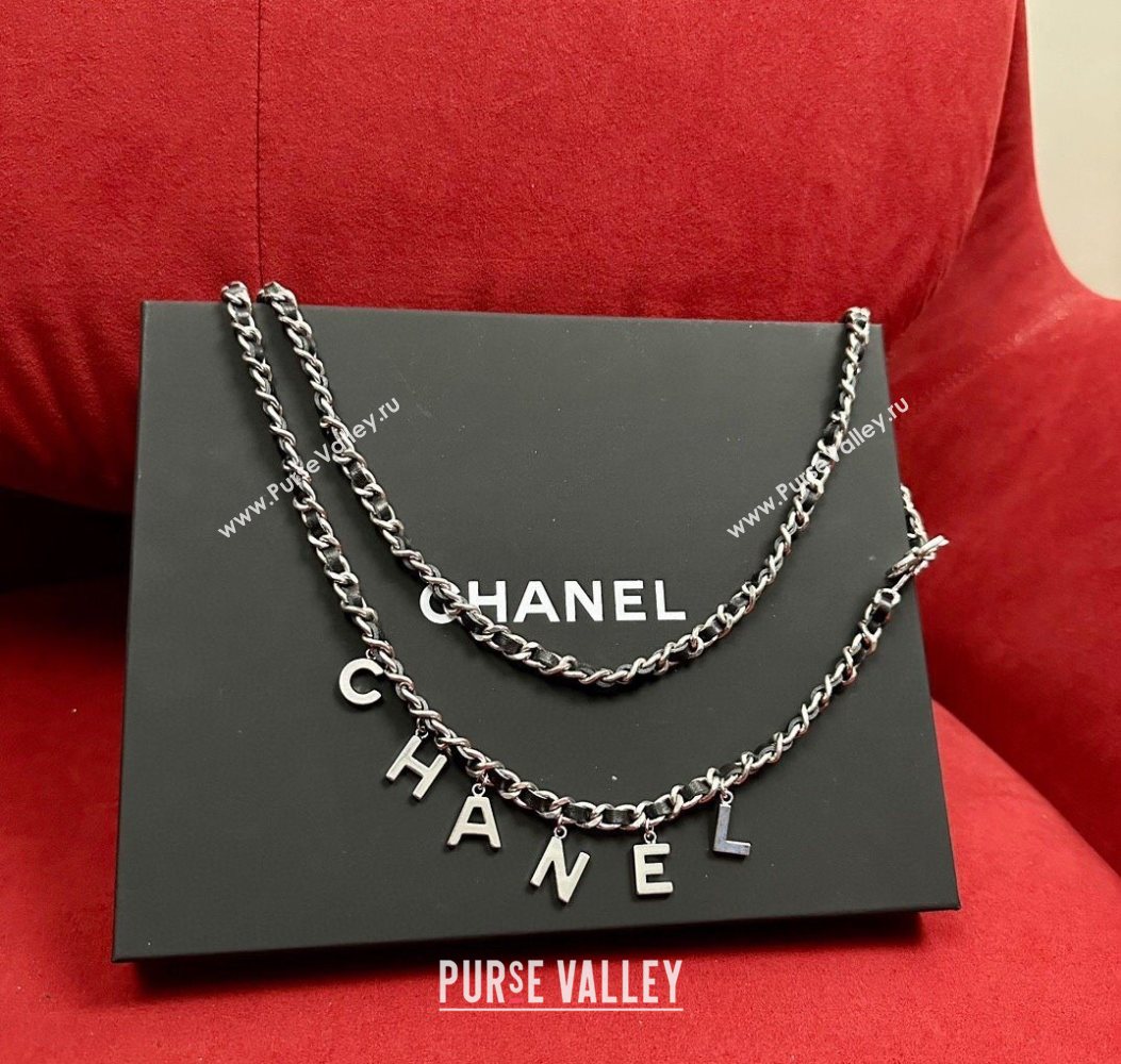 Chanel Chain Leather Belt with Letters Silver 2025 0724 (99-250724150)