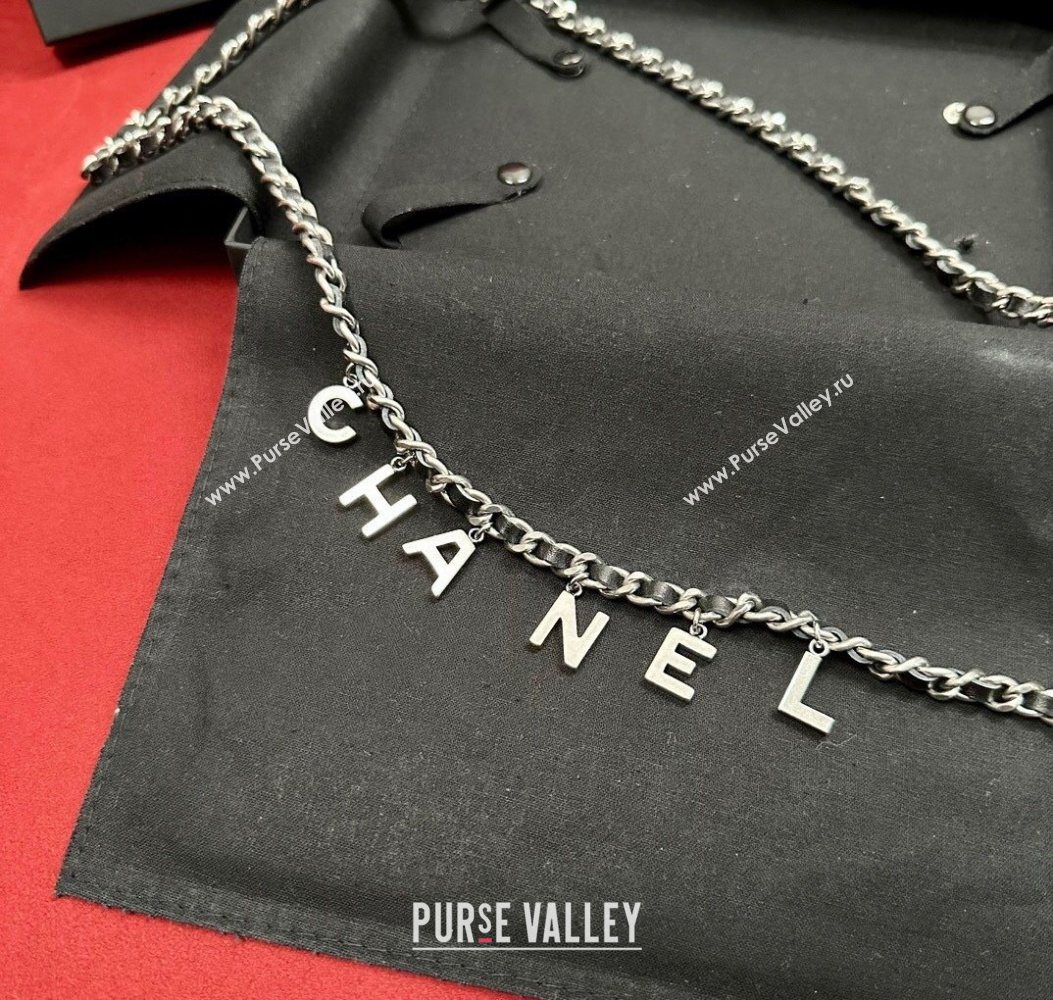 Chanel Chain Leather Belt with Letters Silver 2025 0724 (99-250724150)