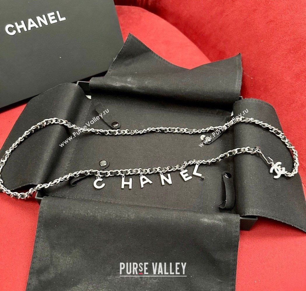 Chanel Chain Leather Belt with Letters Silver 2025 0724 (99-250724150)