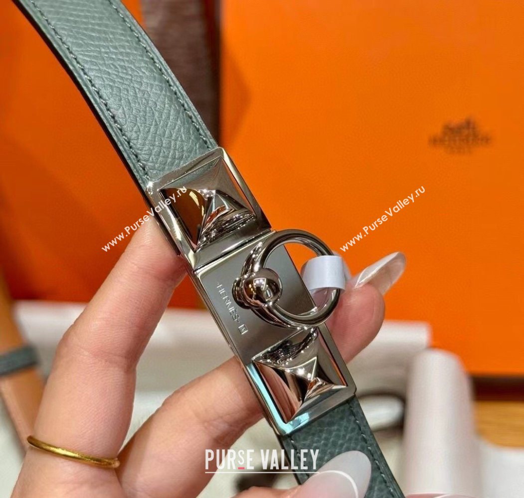 Hermes Womens Rivale Belt 1.8cm with Two Medor Studs and Ring Buckle Dark Grey/Silver 2025 (99-250725026)