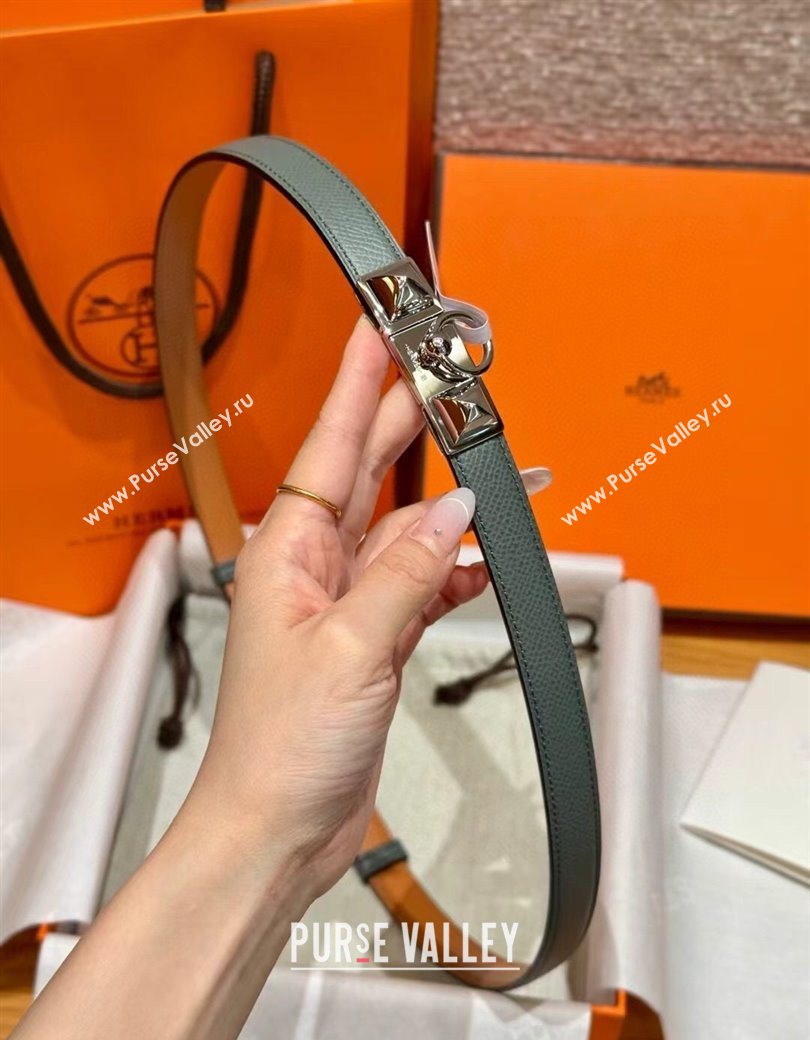 Hermes Womens Rivale Belt 1.8cm with Two Medor Studs and Ring Buckle Dark Grey/Silver 2025 (99-250725026)