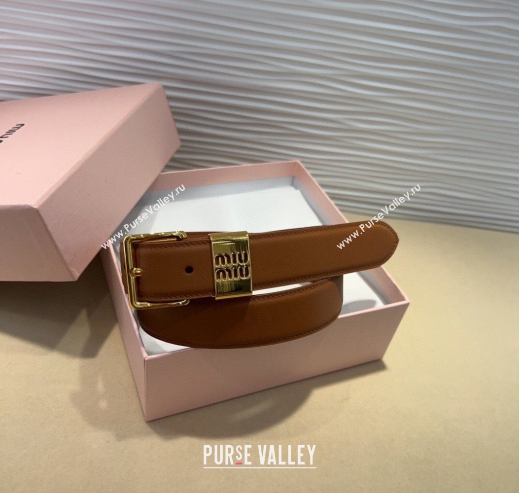 Miu Miu Leather Belt 3cm with Pin Buckle Brown 2025 MM20250725 (99-250725067)
