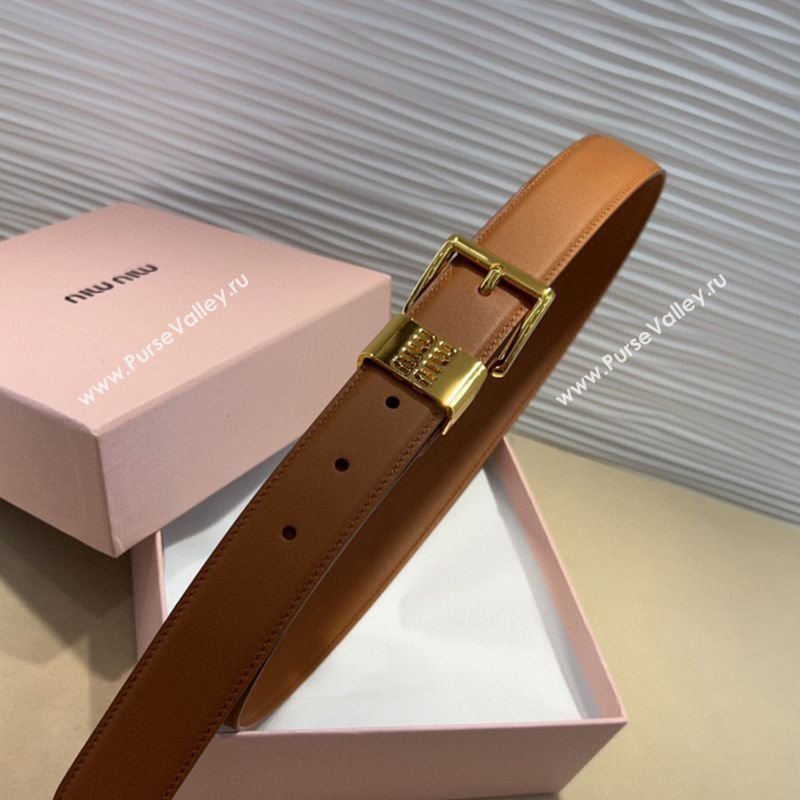 Miu Miu Leather Belt 3cm with Pin Buckle Brown 2025 MM20250725 (99-250725067)