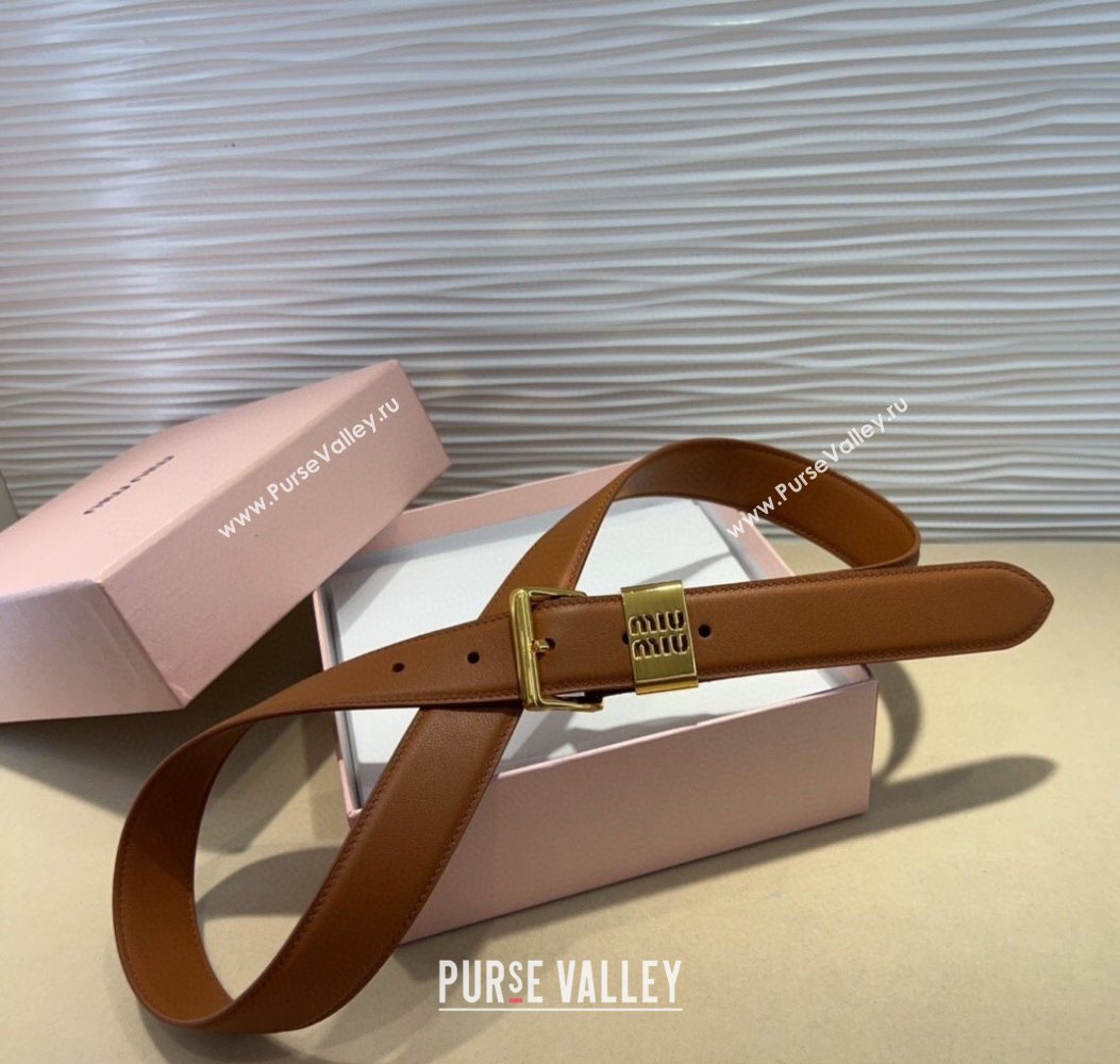 Miu Miu Leather Belt 3cm with Pin Buckle Brown 2025 MM20250725 (99-250725067)