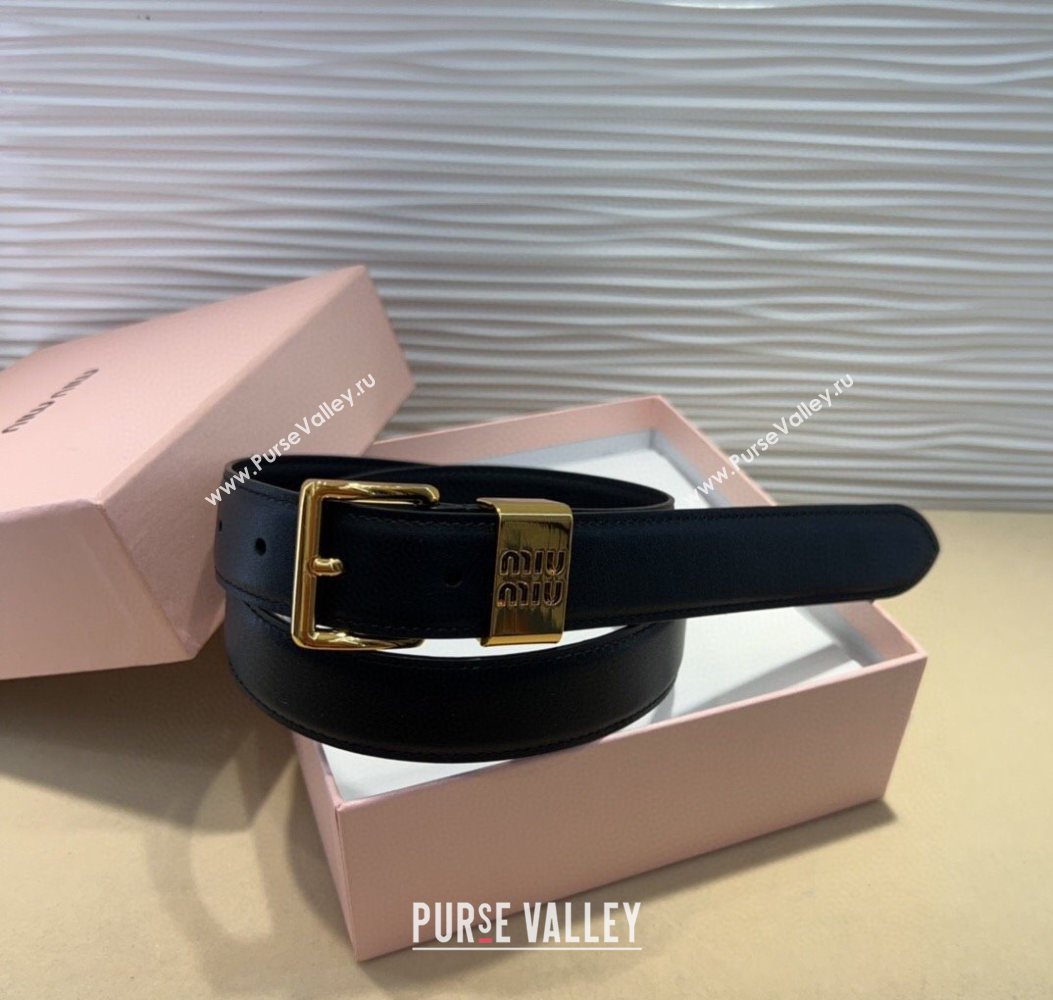 Miu Miu Leather Belt 3cm with Pin Buckle Black 2025 MM20250725 (99-250725066)