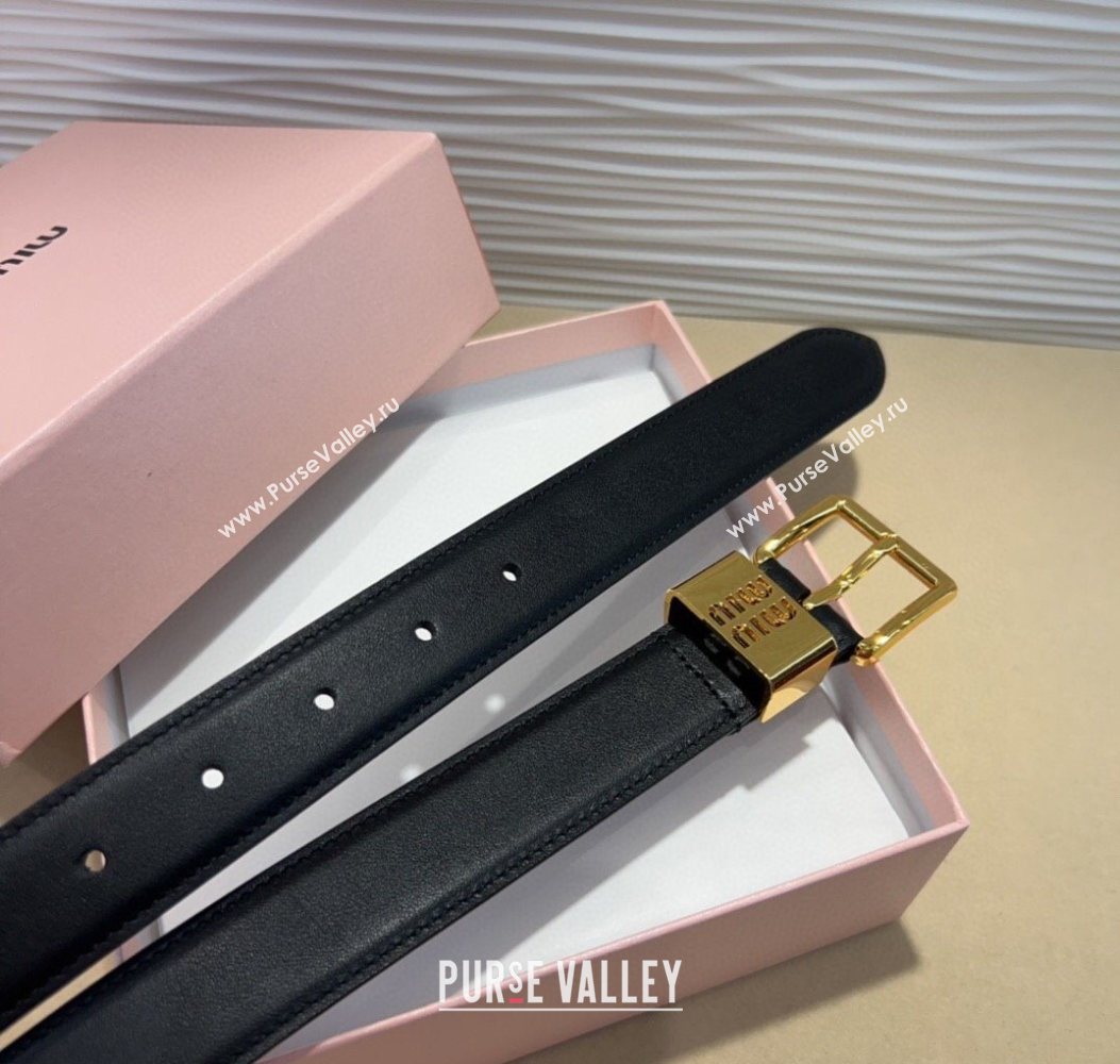 Miu Miu Leather Belt 3cm with Pin Buckle Black 2025 MM20250725 (99-250725066)