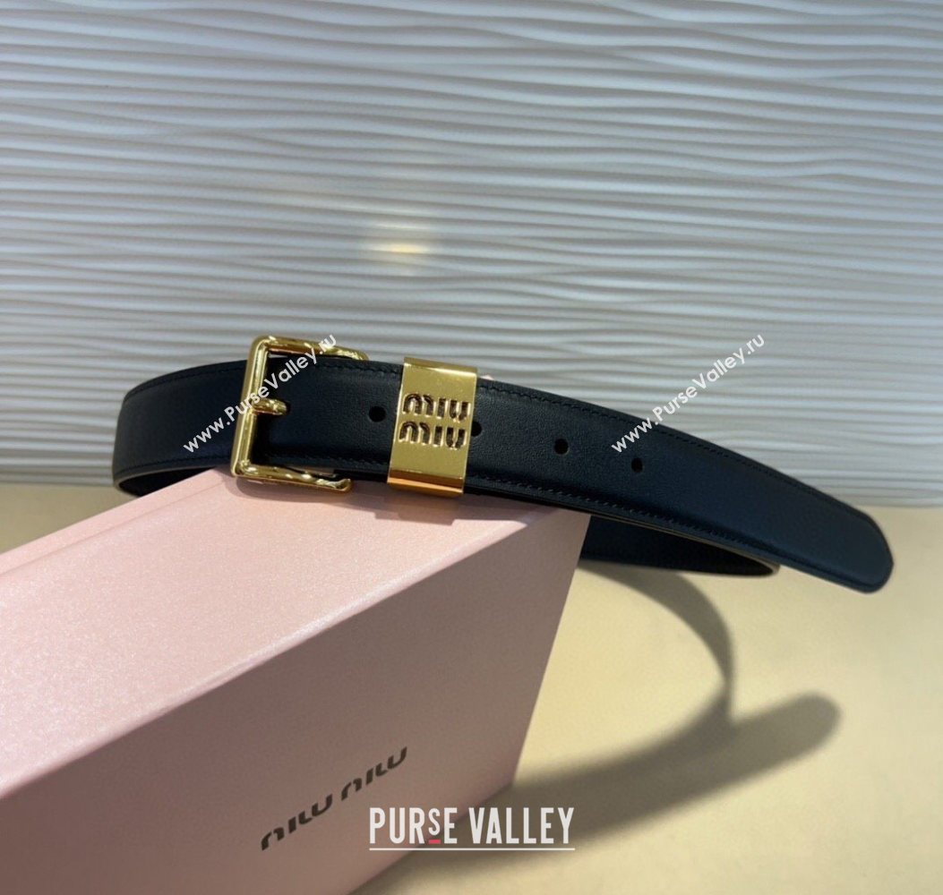 Miu Miu Leather Belt 3cm with Pin Buckle Black 2025 MM20250725 (99-250725066)