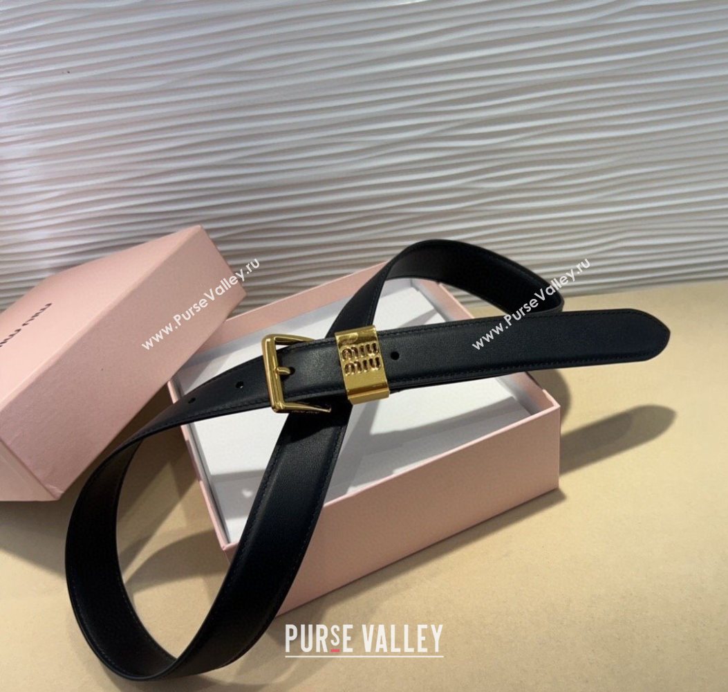 Miu Miu Leather Belt 3cm with Pin Buckle Black 2025 MM20250725 (99-250725066)