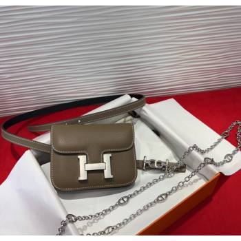 Hermes Constance Slim Pouch Belt 1.5cm in Grained Calfskin with dAncre Buckle Grey 2025 H072405 (99-250724140)