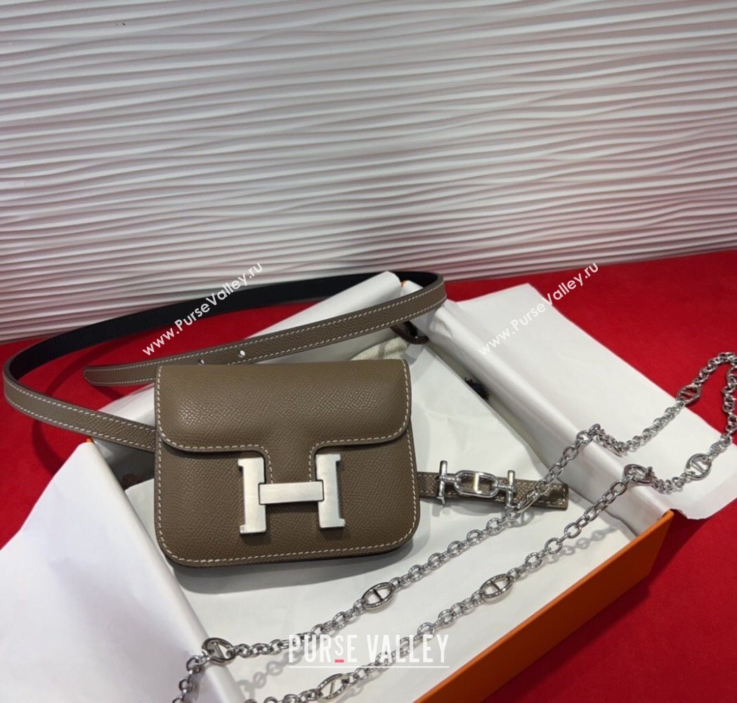 Hermes Constance Slim Pouch Belt 1.5cm in Grained Calfskin with dAncre Buckle Grey 2025 H072405 (99-250724140)