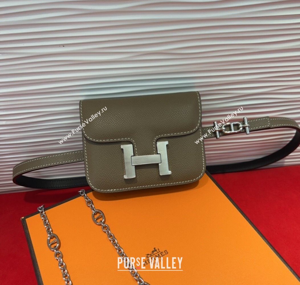 Hermes Constance Slim Pouch Belt 1.5cm in Grained Calfskin with dAncre Buckle Grey 2025 H072405 (99-250724140)