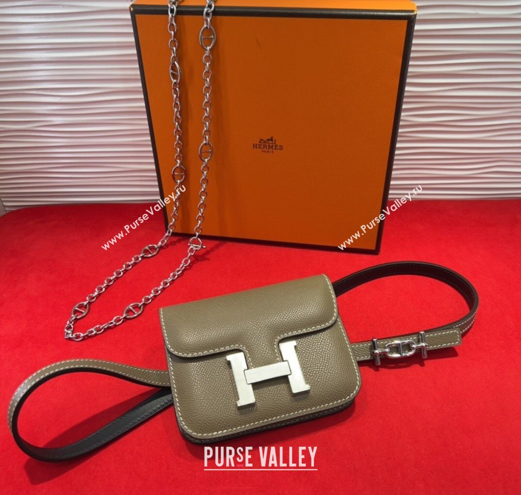 Hermes Constance Slim Pouch Belt 1.5cm in Grained Calfskin with dAncre Buckle Grey 2025 H072405 (99-250724140)